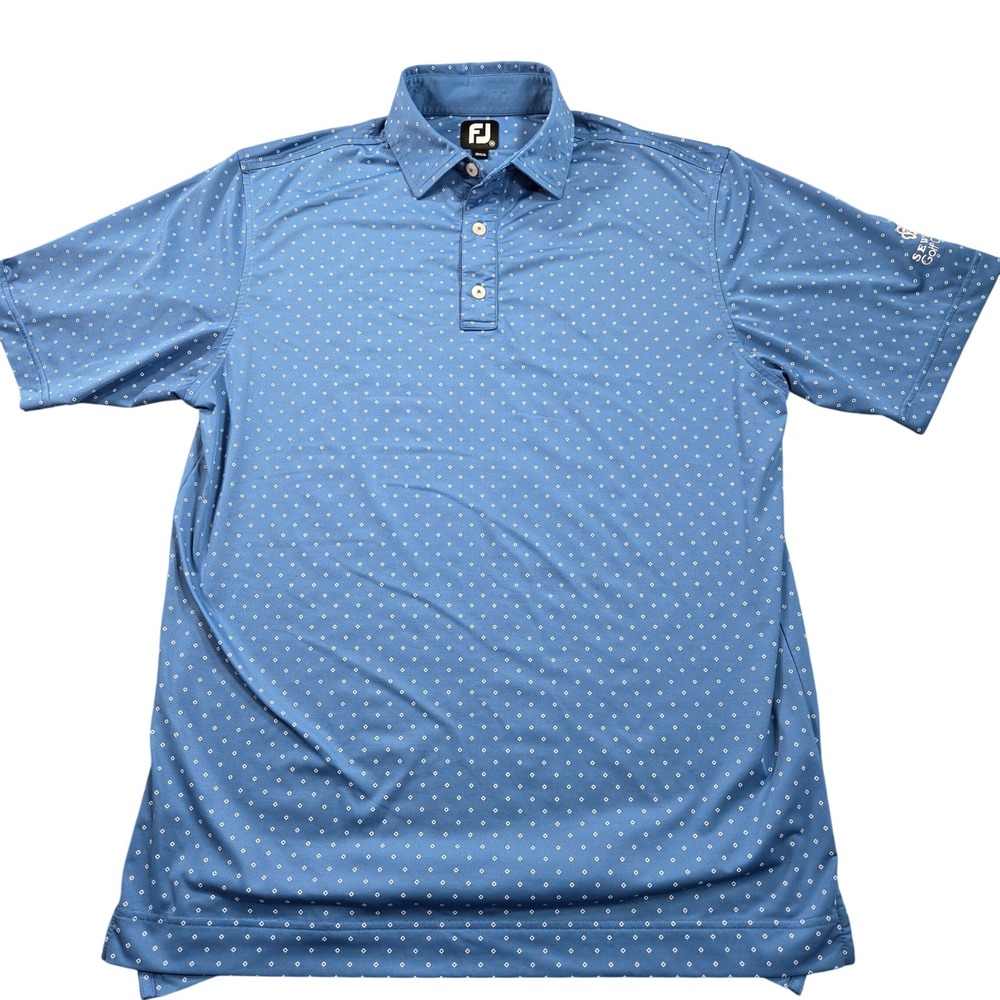 FootJoy Polo Shirt Mens Medium Blue Golf Diamond Print Sewee Golf Club Logo